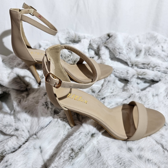 ElElax High Heels Stiletto Women's Ankle Strap Pumps Nude Open Toe Size 8.5B(M) - Picture 6 of 16